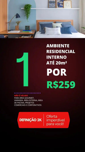 1 AMBIENTE RESIDENCIAL INTERNO R$259 - STARTER seu ambiente possui mais de 20m² ? fale com a gente no whatsapp