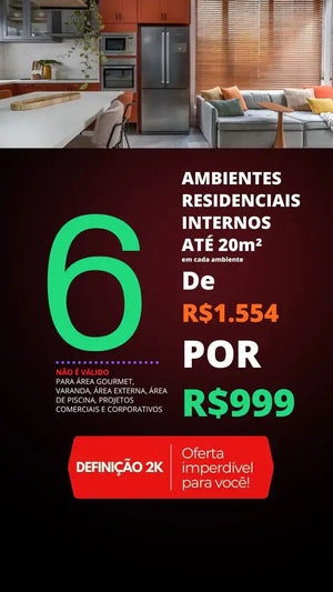 6 AMBIENTES INTERNOS DE R$1.554 POR R$999 - STARTER seu ambiente possui mais de 20m² ? fale com a gente no whatsapp