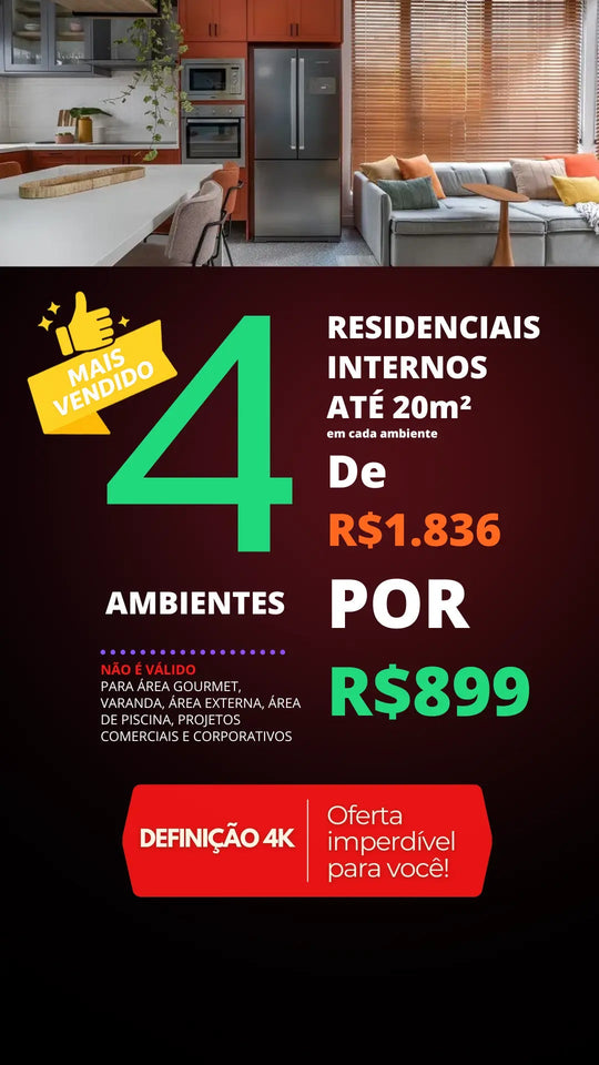 Simulação de 4 ambientes decorados