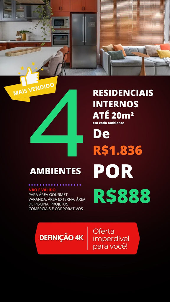 PROMO - 4 AMBIENTES INTERNOS DE R$1.836 POR R$888 - PREMIUM seu ambiente possui mais de 20m² ? fale com a gente no whatsapp